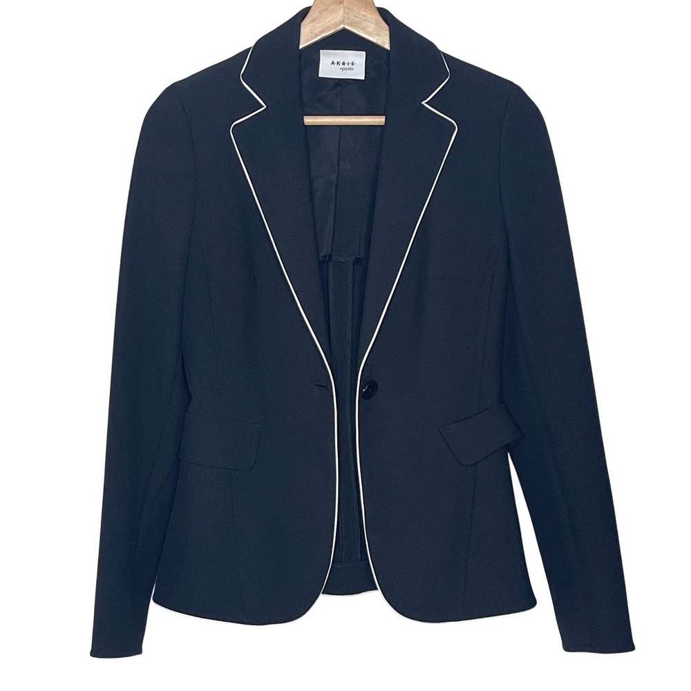 Akris Punto Black White Contrast Trim Tailored Blazer‎  Size US 2 Career Chic